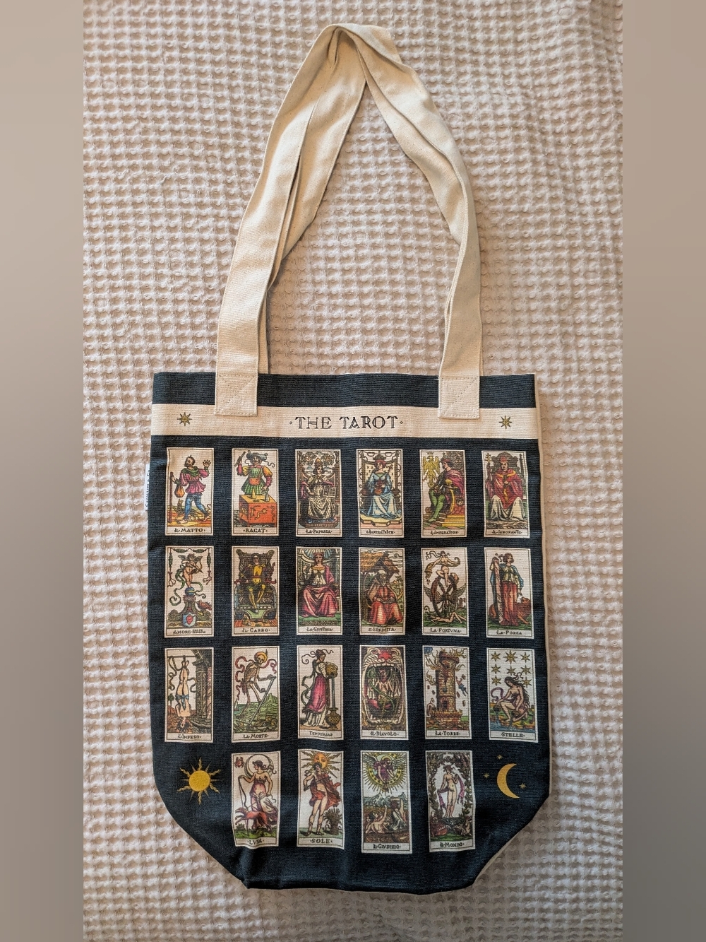 Tarot Canvas Tote Bag By Cavallini & Co in Midnight Blue & Beige